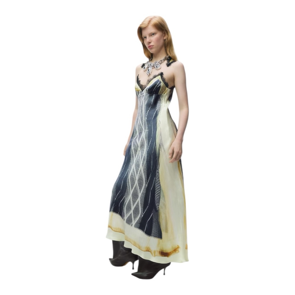 💥SOLD💥NWT Glenn Martens x H&M Satin Trompe L'oeil Print Invisible Strap Dress - Picture 5 of 8
